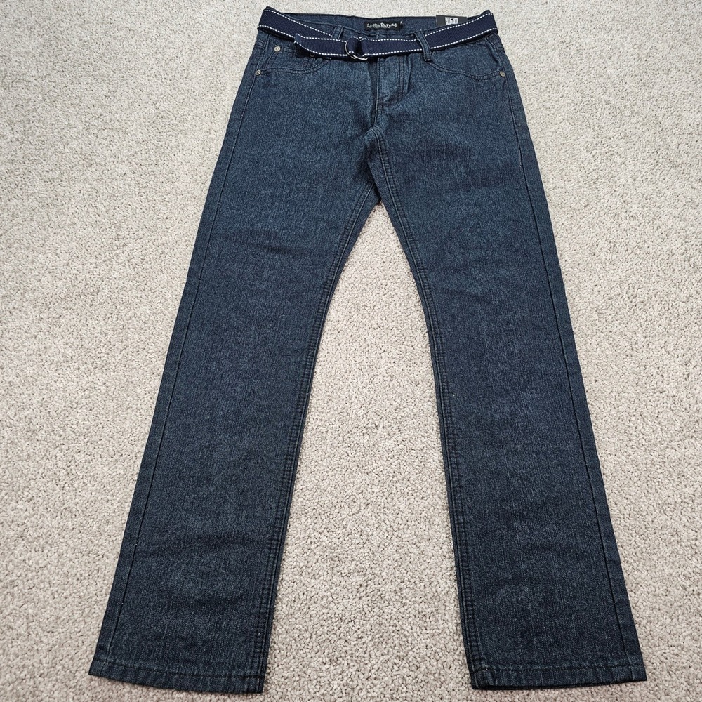 Loose‎ Thread Womens Dark Wash Straight Leg Denim Jeans with Belt Size 14 Junior